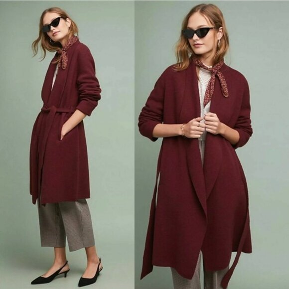Anthropologie Moth Boiled Wool Mayella Cardigan Sweater Coat Burgundy Size Small - Picture 1 of 8